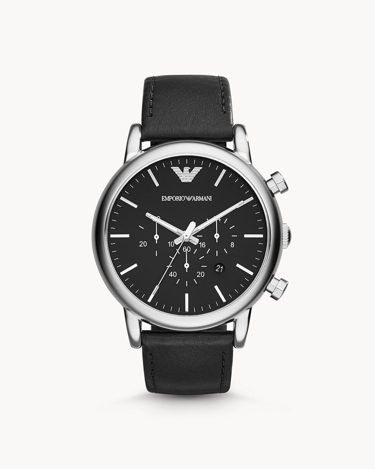 Emporio Armani AR1828 men's watch with black dial and stainless steel case — front view