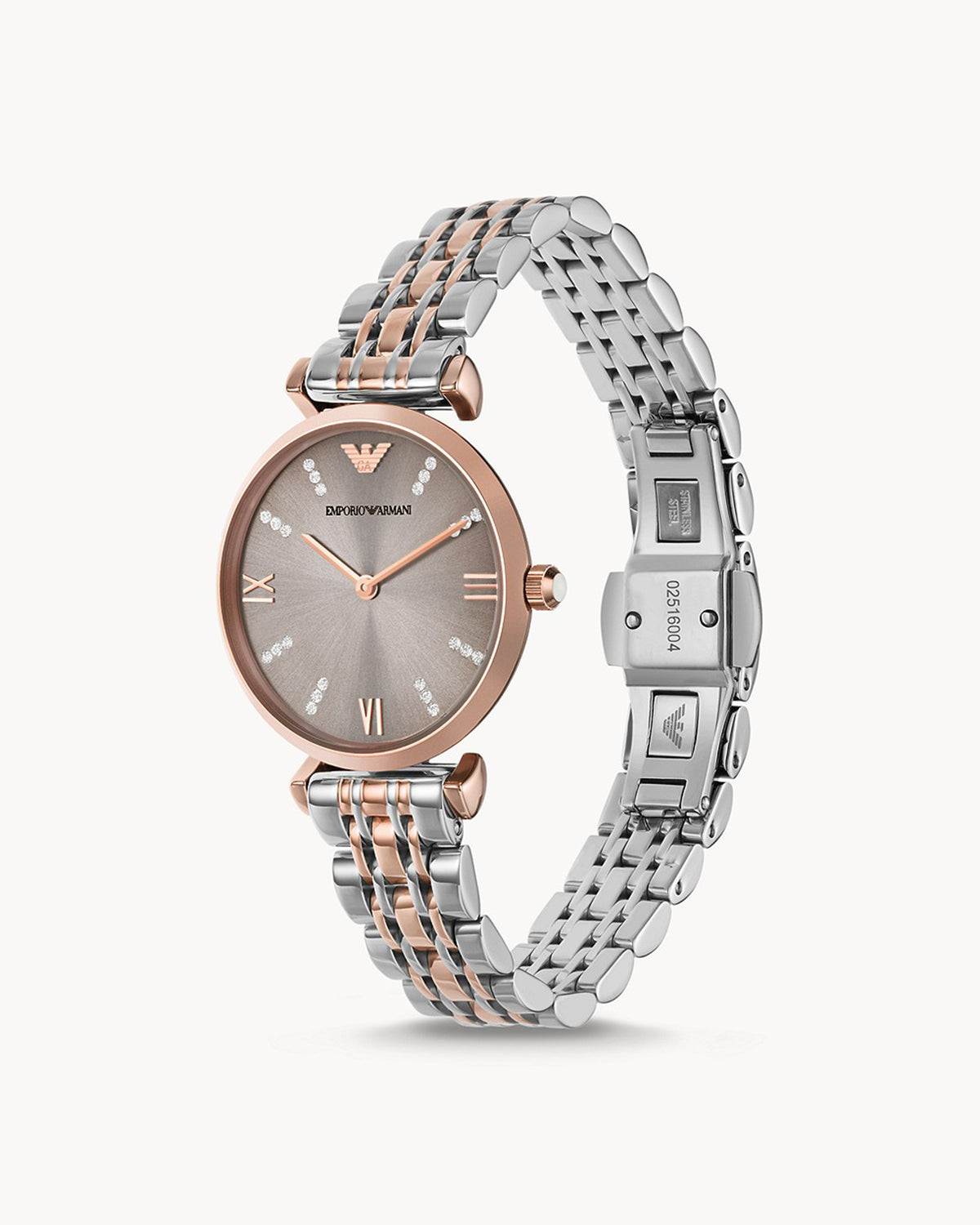 Emporio Armani AR1840 women's watch with black dial and stainless steel case — case detail