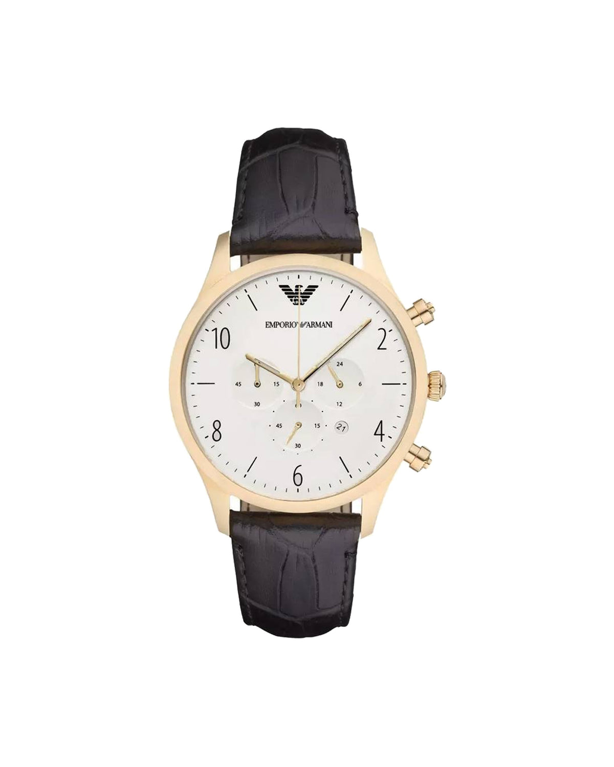Emporio Armani AR1892 men's chronograph with white dial and gold-tone case — front view