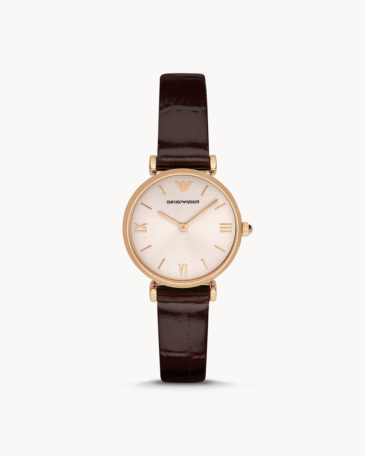 Emporio Armani AR1911 watch, front view of pink dial and rose gold-tone case