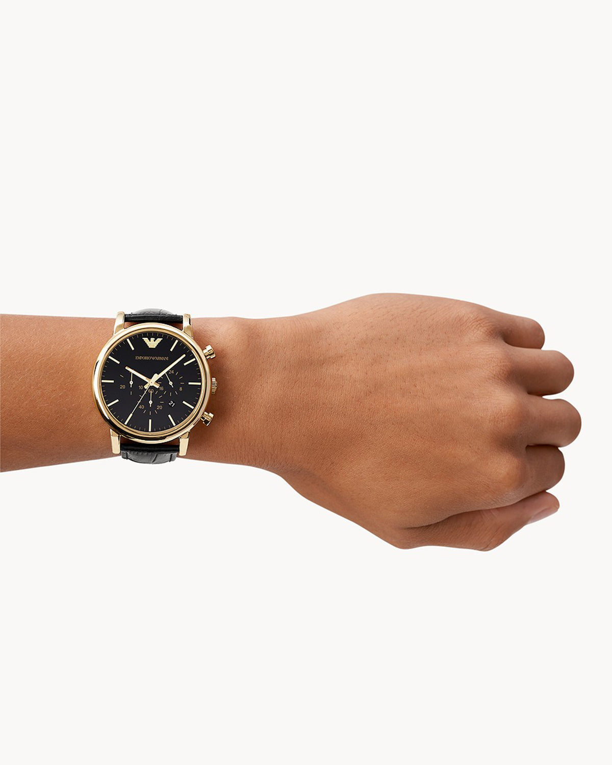 Emporio Armani AR1917 Luigi watch, black leather strap detail