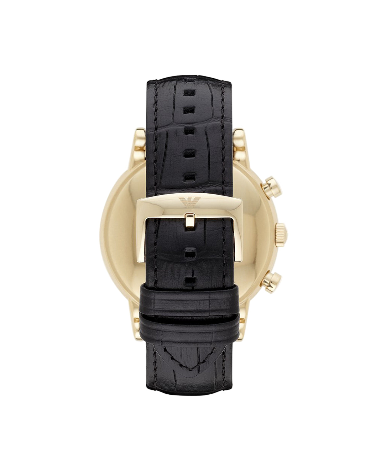 Emporio Armani AR1917 Luigi watch, close-up of black chronograph dial