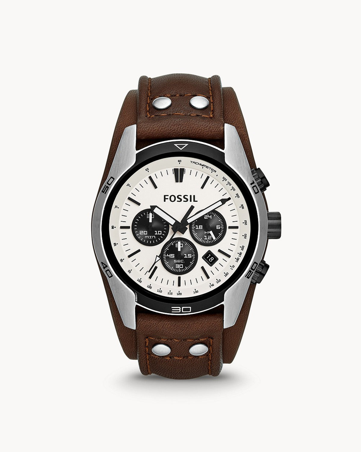 Fossil Coachman Chronograph CH2890 (44mm, Silver-Tone, Brown Leather)