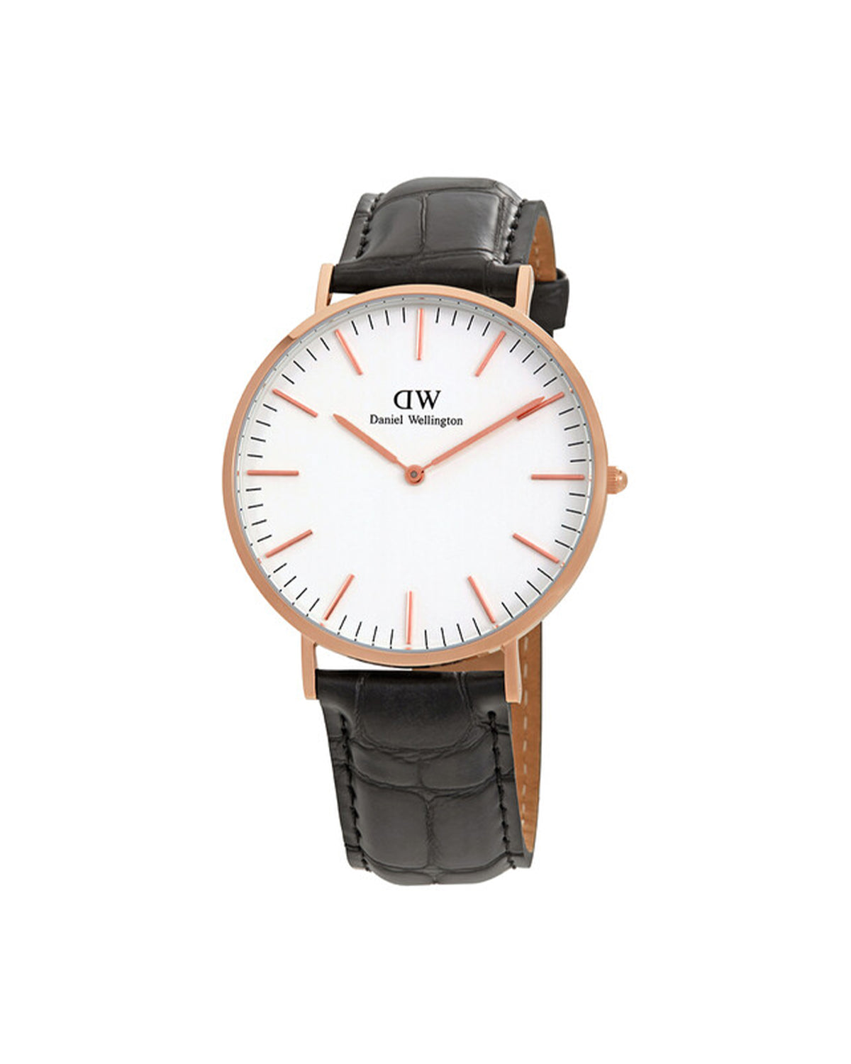 Daniel Wellington Classic Reading DW00100014 - front view, 40mm rose gold case with black leather strap