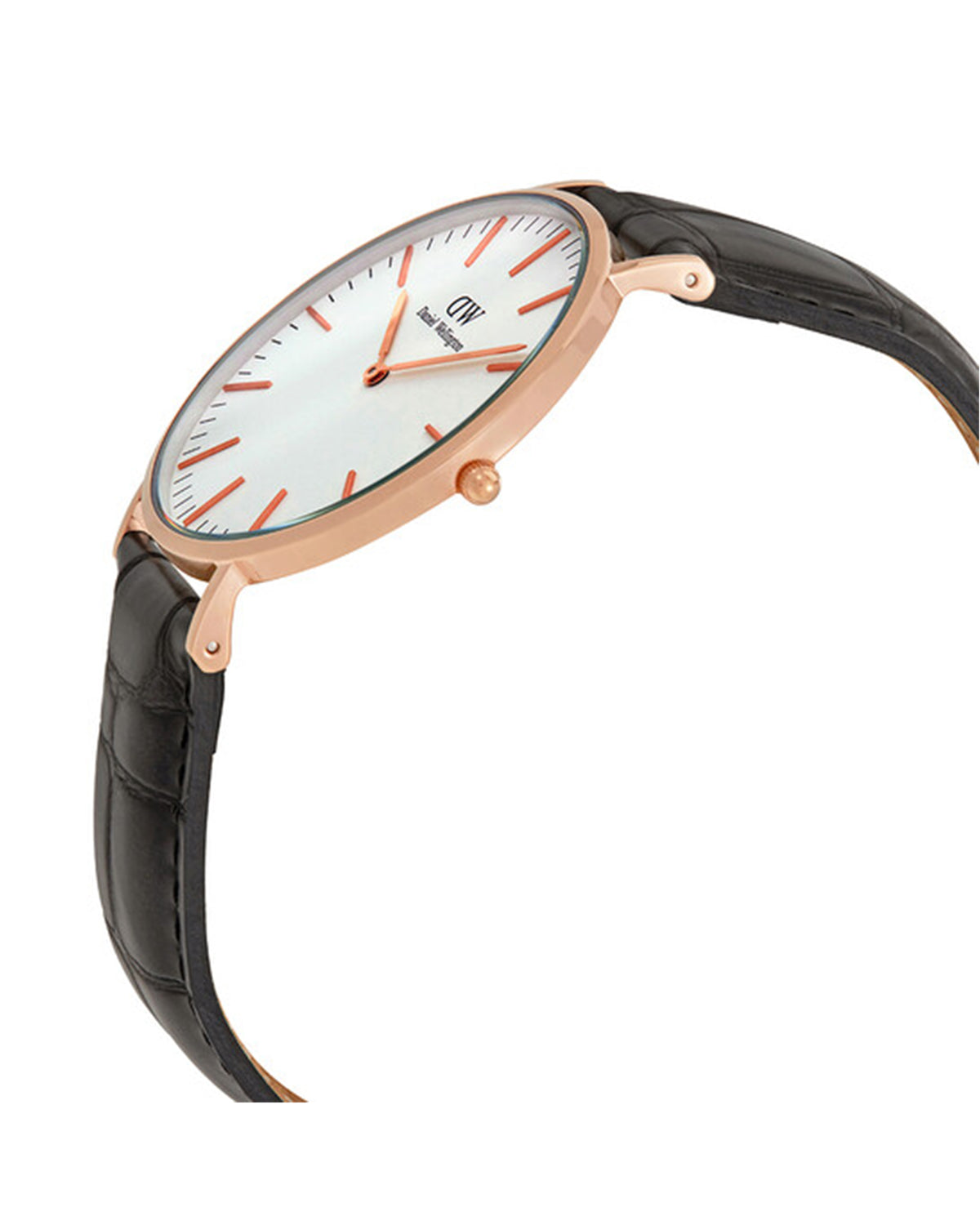 Daniel Wellington Classic Reading DW00100014 - side profile showing slim case and leather strap