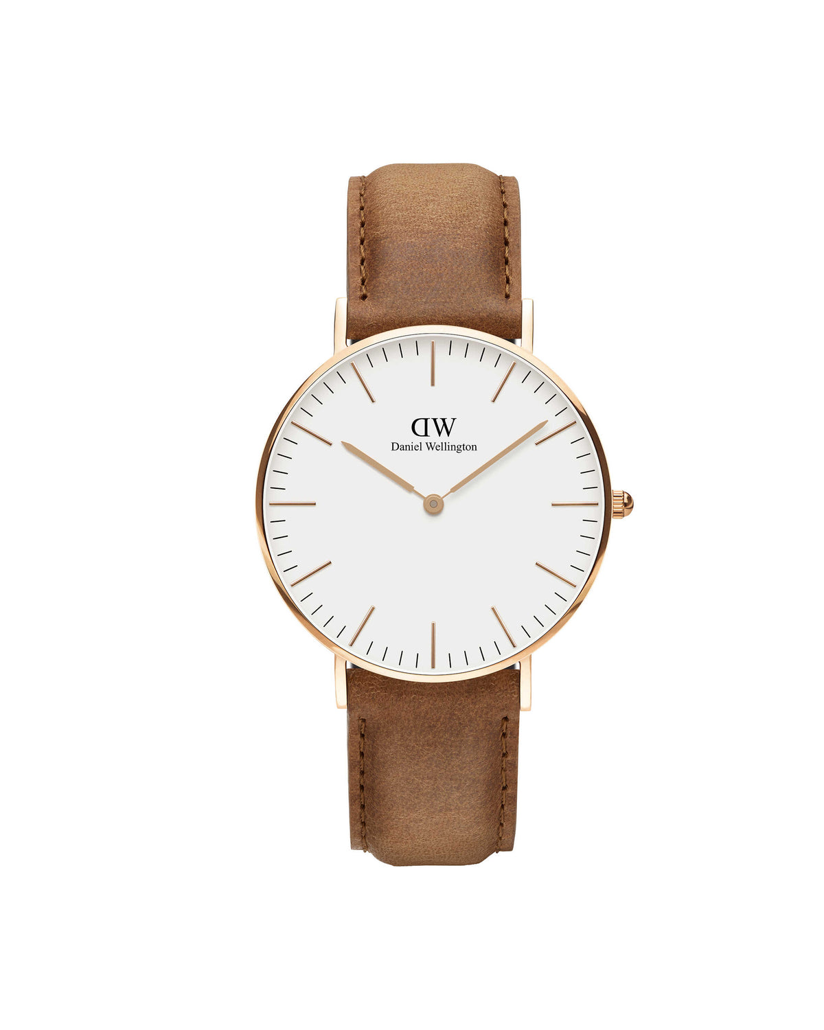 Daniel Wellington Classic Durham DW00100111 - front view, 36mm gold-tone case with brown leather strap