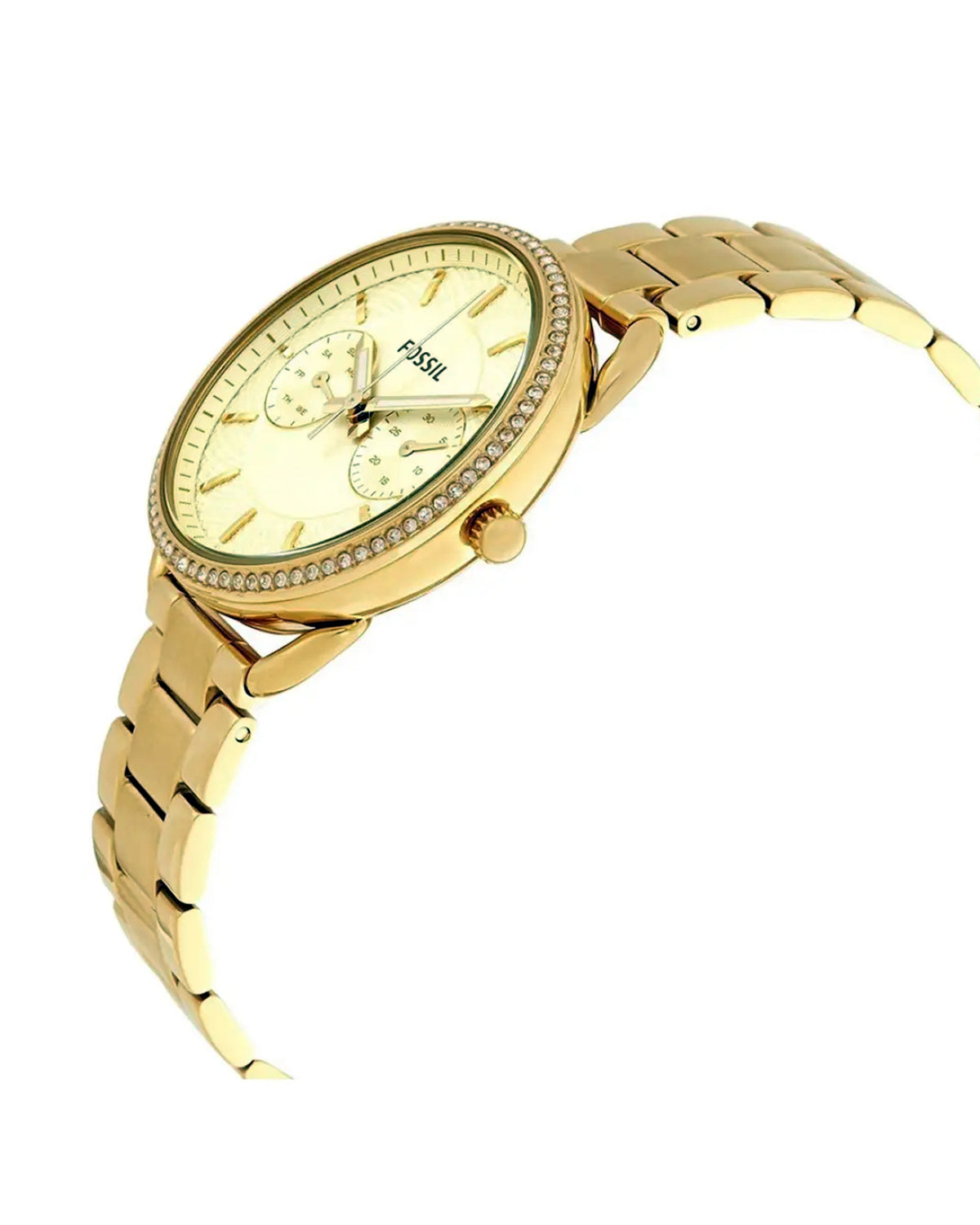Fossil Tailor ES4263 gold-tone watch, close-up of dial detail