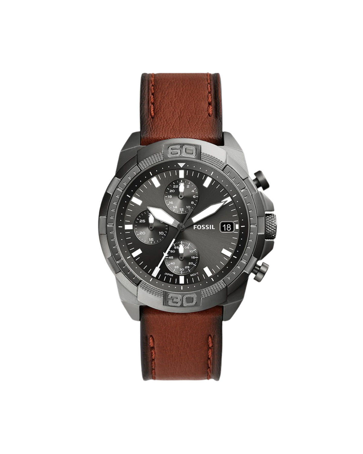 Fossil Bronson FS5855 (44mm, Silver-Tone, Brown LiteHide Leather)
