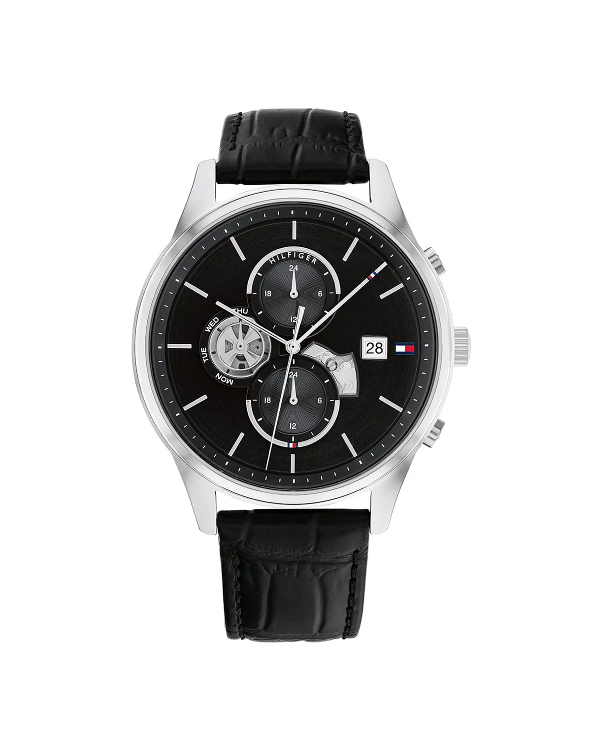 Tommy Hilfiger Weston 1710502 men's watch, black dial, black leather strap - front view