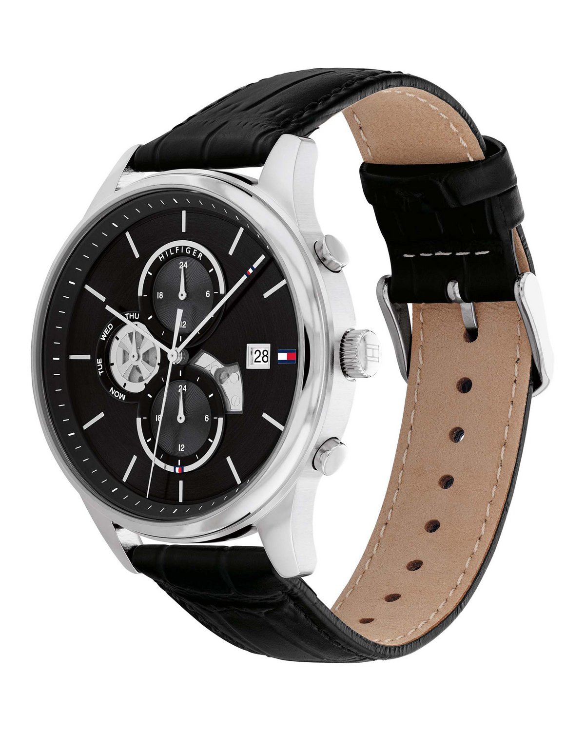 Tommy Hilfiger Weston 1710502 men's watch, black dial, black leather strap - side view