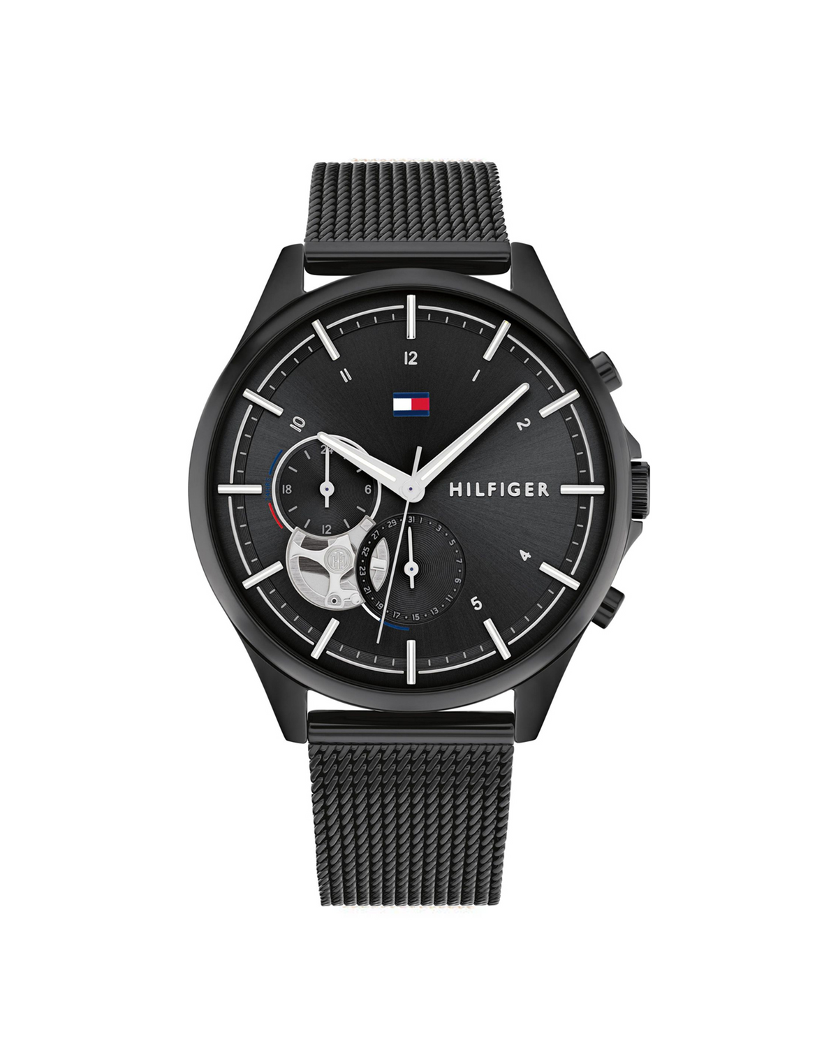 Tommy Hilfiger Quinn 1782485 women's watch with black dial and stainless steel mesh bracelet