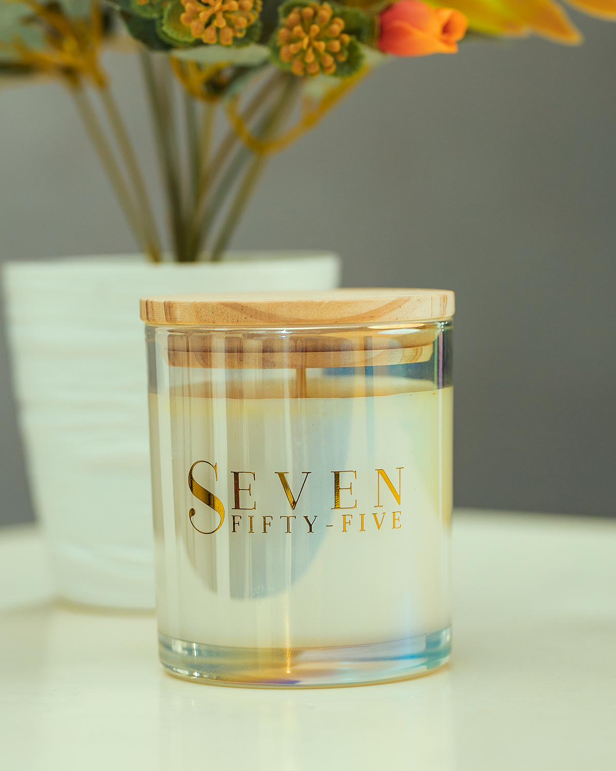 Seven Fifty-Five Pink Sugar scented candle, lit