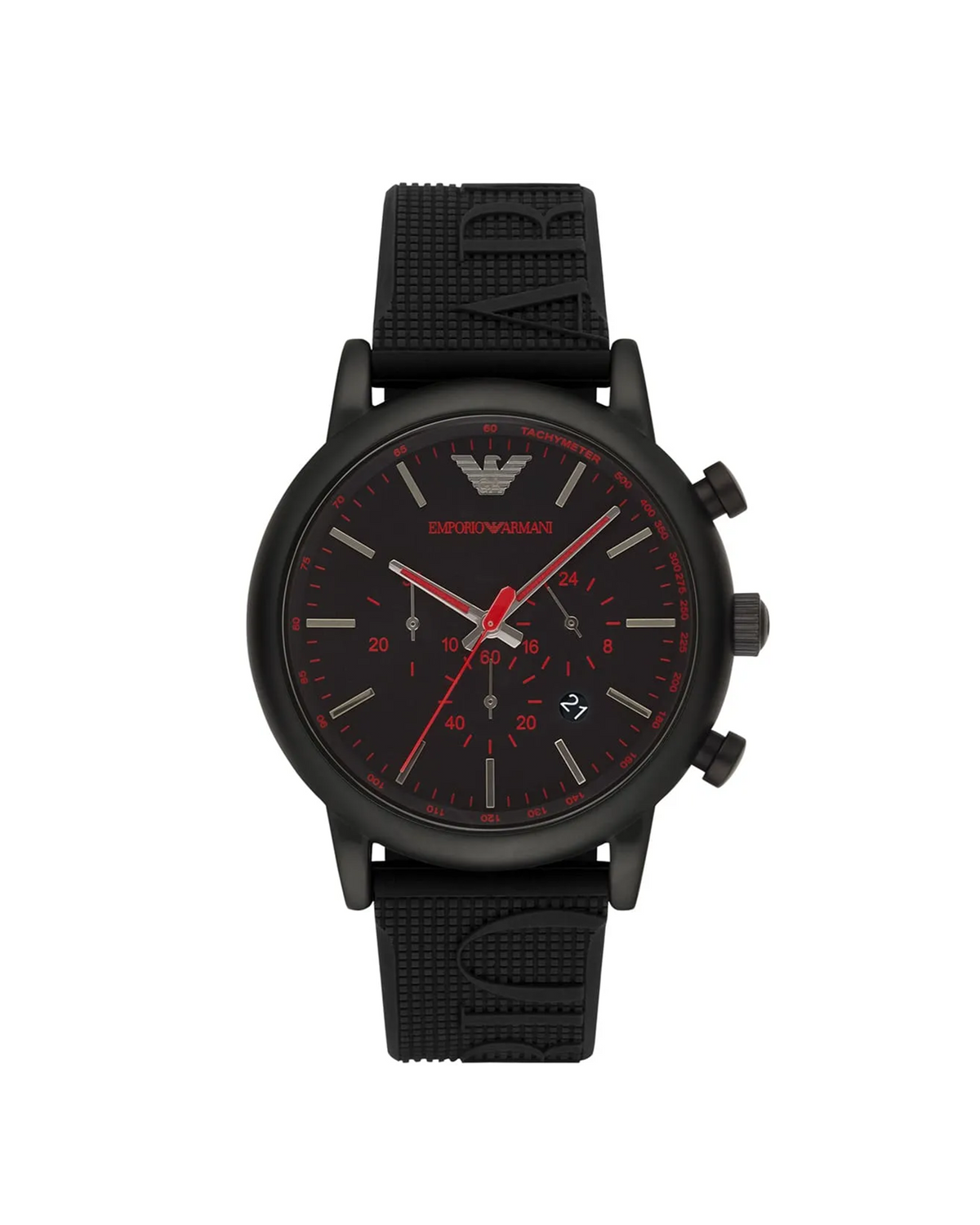 Emporio Armani AR11024 men's black chronograph watch with silicone strap