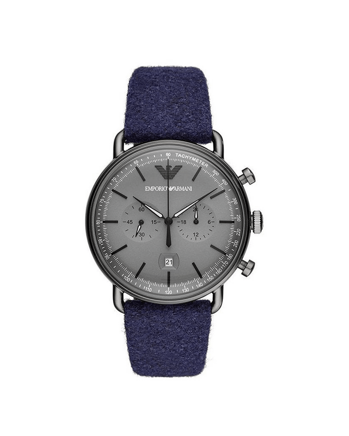 Emporio Armani AR11144 men's grey Aviator watch with blue fabric strap