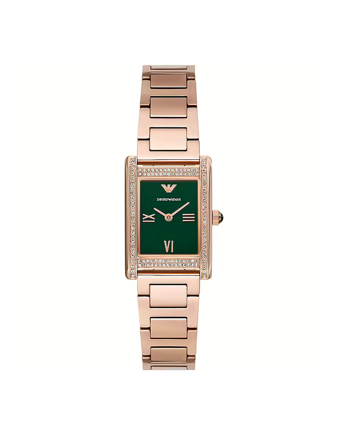Emporio Armani AR11641 rose gold watch, front view of green dial