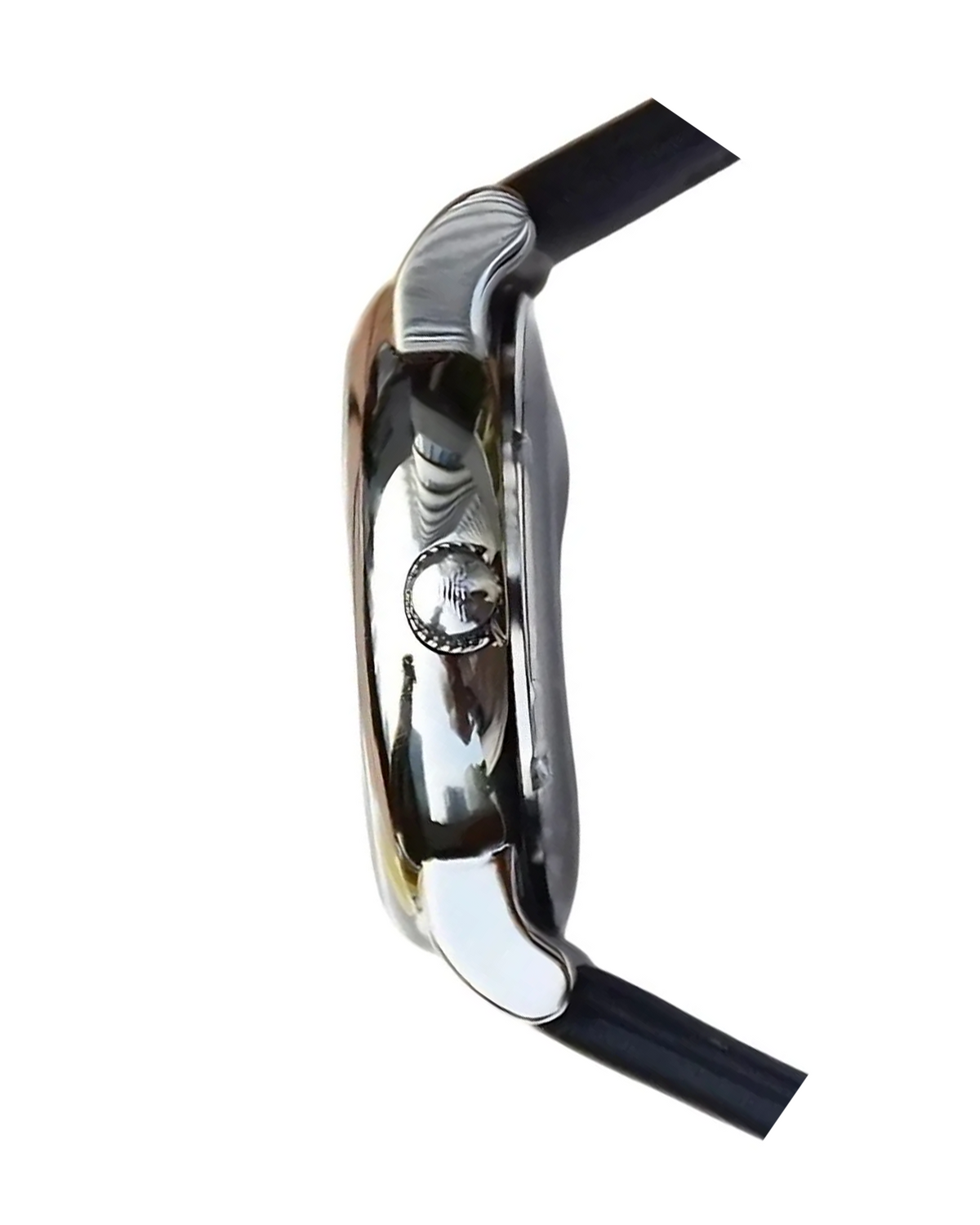 Emporio Armani AR60040 Luigi watch, side profile showing black leather strap