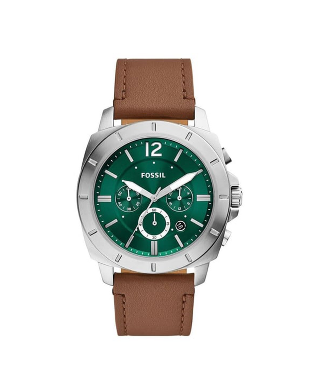 Fossil Privateer Chronograph BQ2821 (45mm, Silver-Tone, Brown Leather)