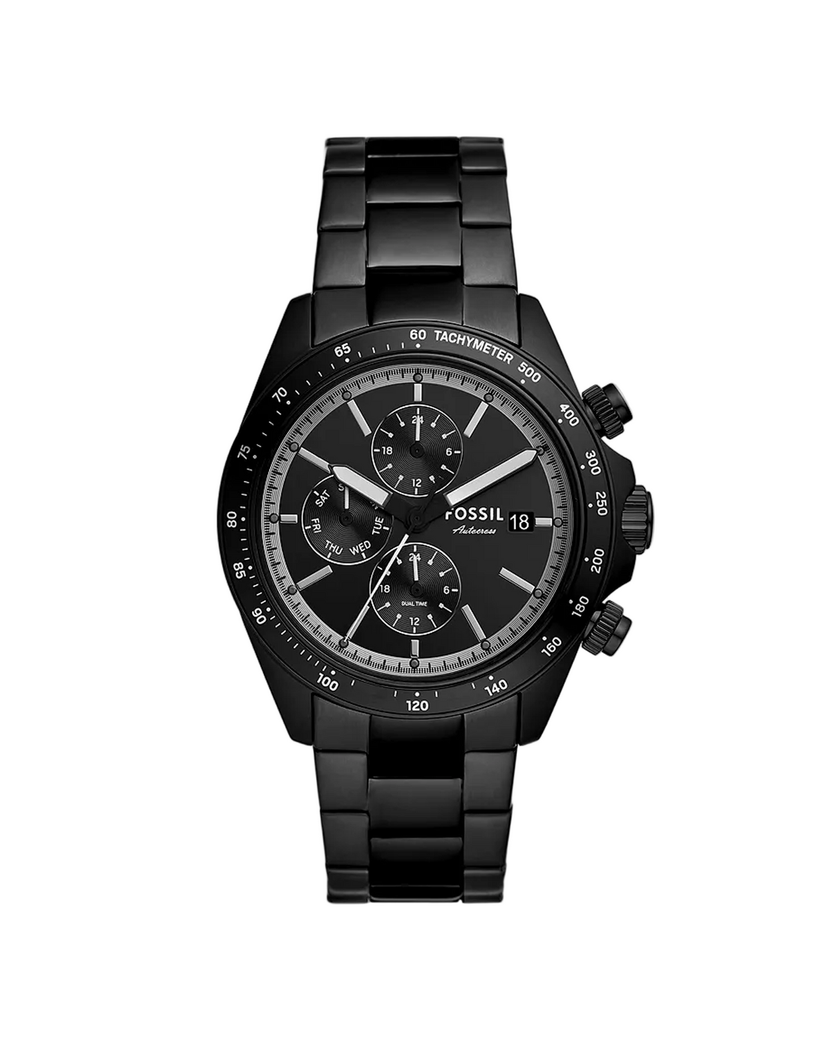 Black Fossil watch on a white background