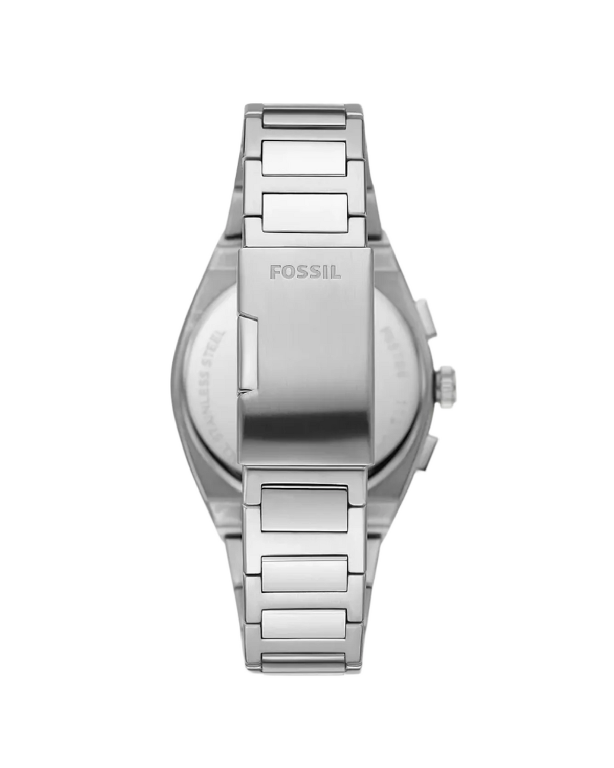 Silver Fossil watch on a white background