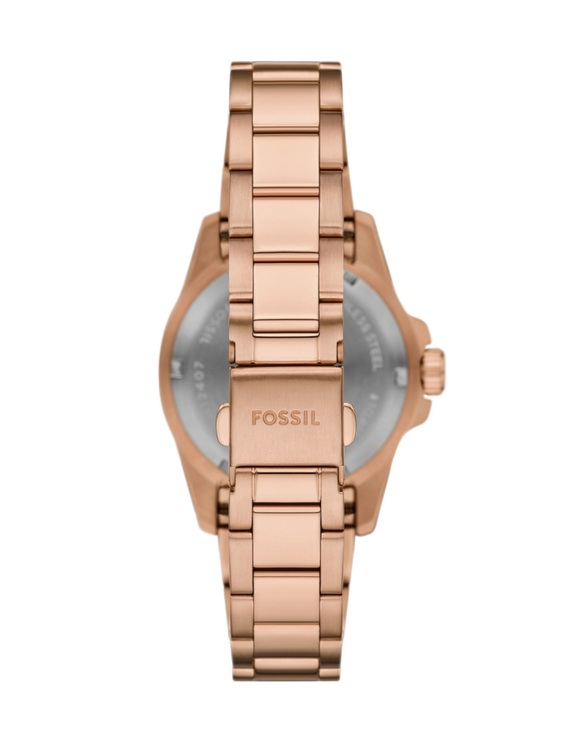 Rose gold Fossil watch on a white background