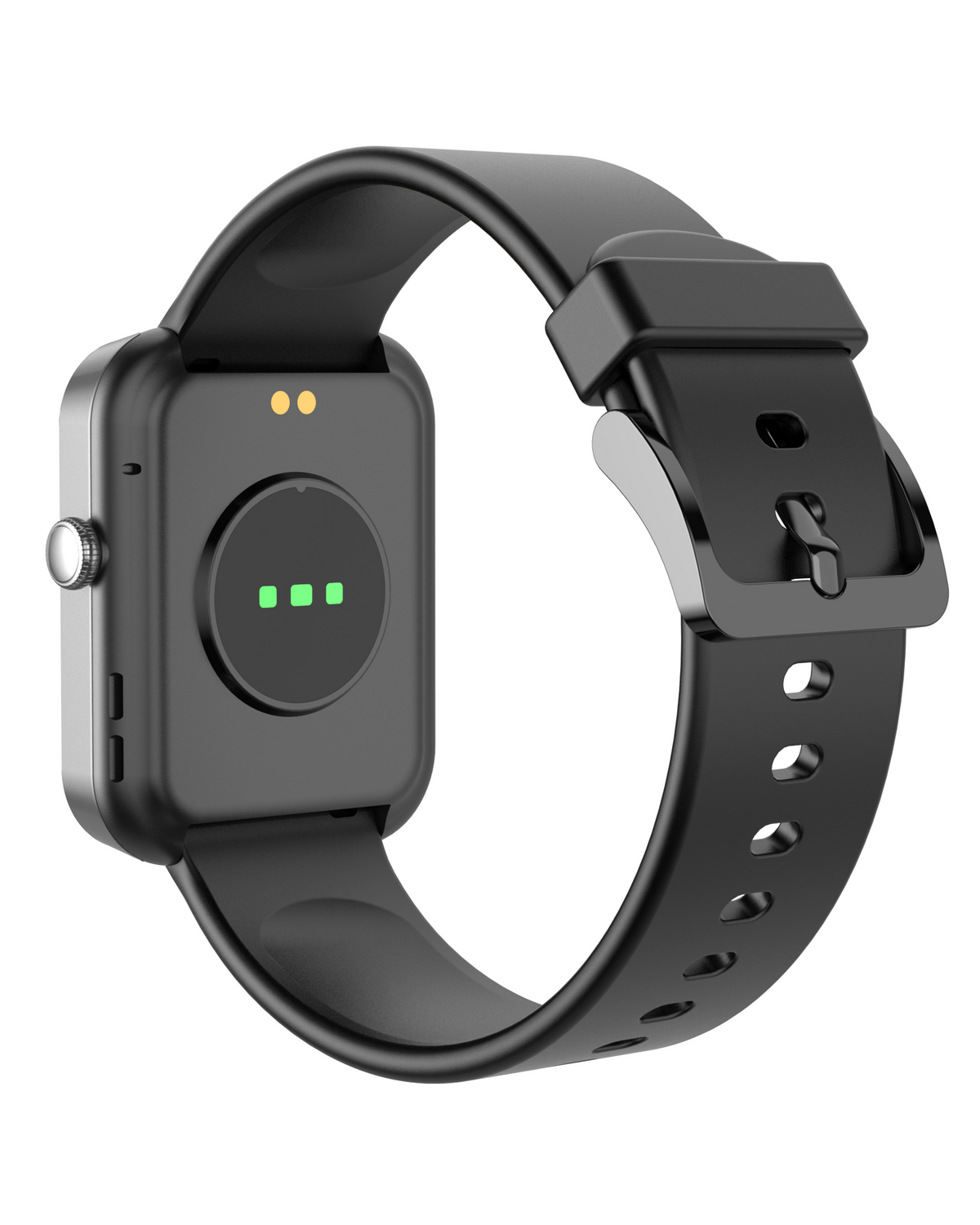 East Apex G06 Active black smartwatch – side view showing stainless steel case