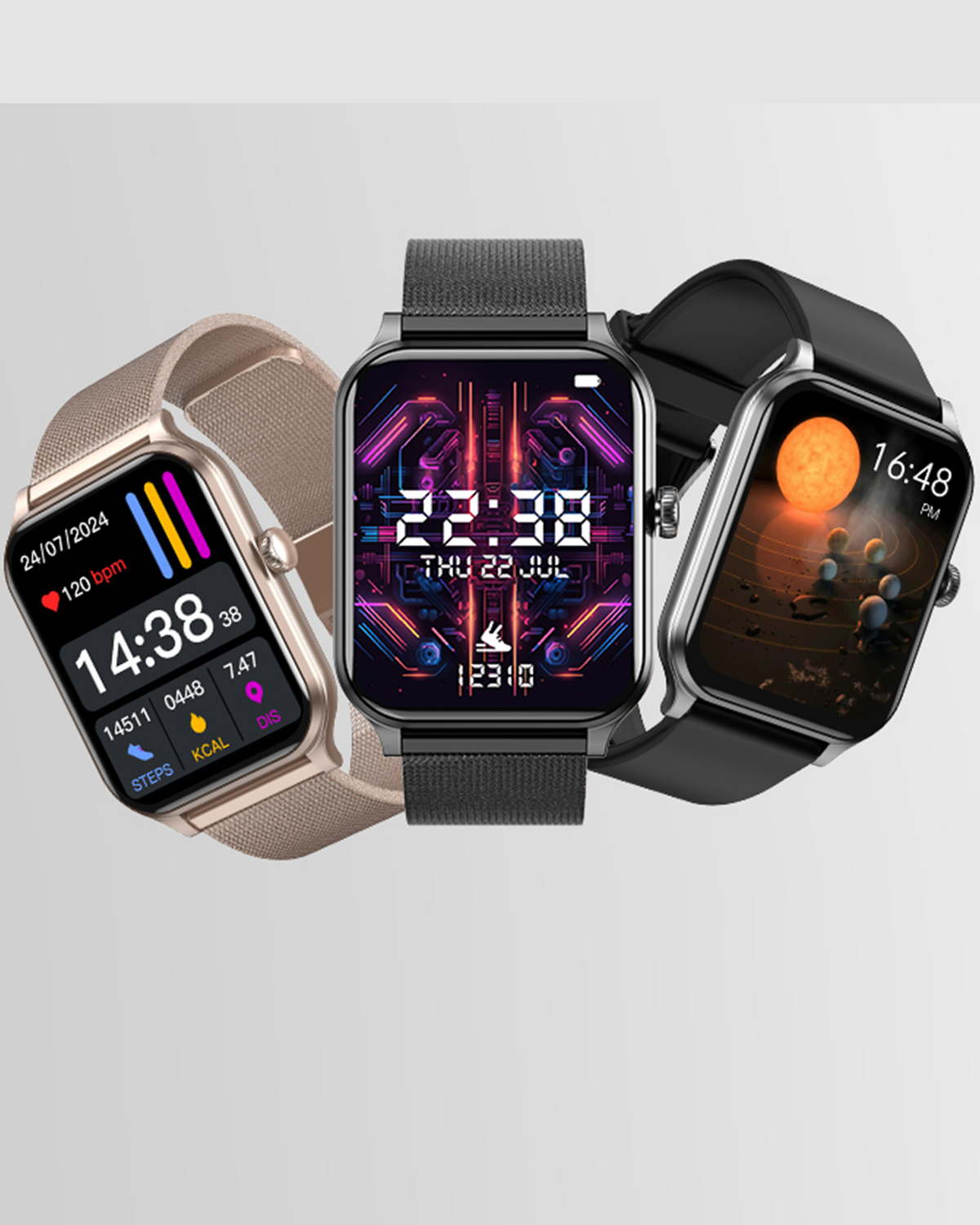 East Apex M03 rose gold smartwatch – side view showing case and strap