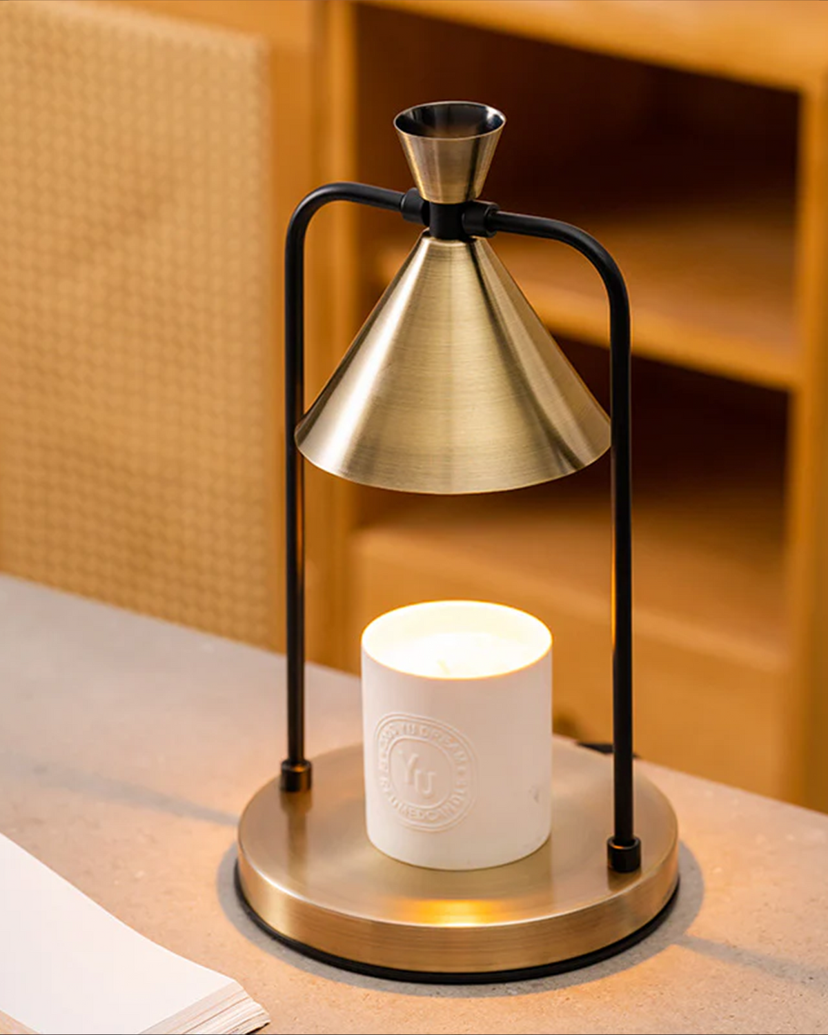 Ahava Home Liah Candle Melter in Bronze, lit