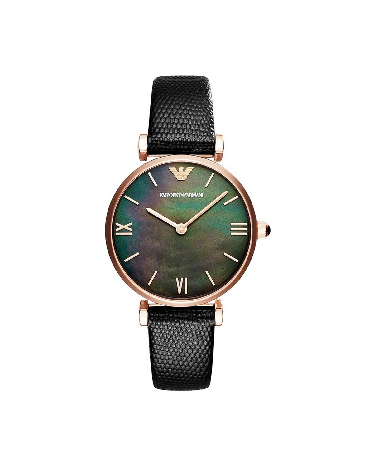 Emporio Armani AR11060 women's watch, rose-gold tone 32mm case, black leather strap
