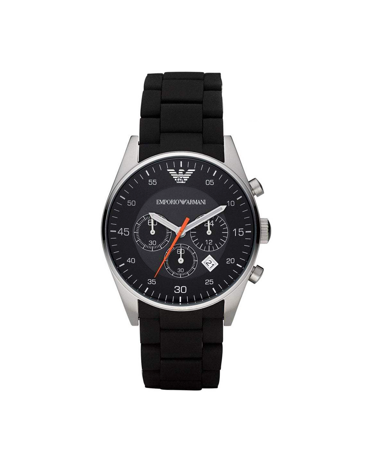 Emporio Armani AR5858 men's chronograph watch with black silicone strap