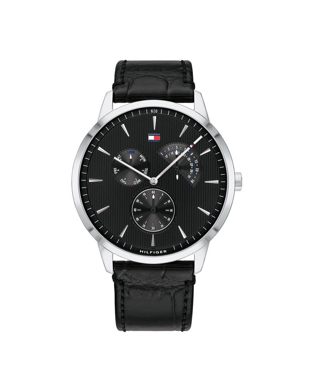 Tommy Hilfiger Brad 1710391 stainless steel watch with black dial and leather strap