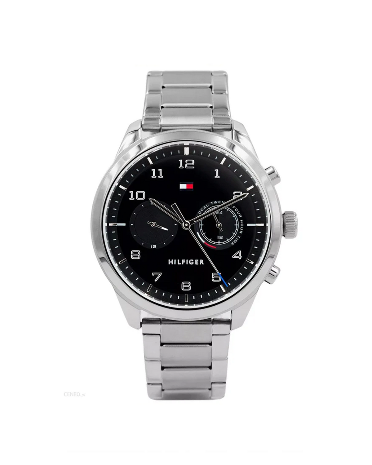 Tommy Hilfiger Patrick 1791784 silver stainless steel watch with black dial - front view