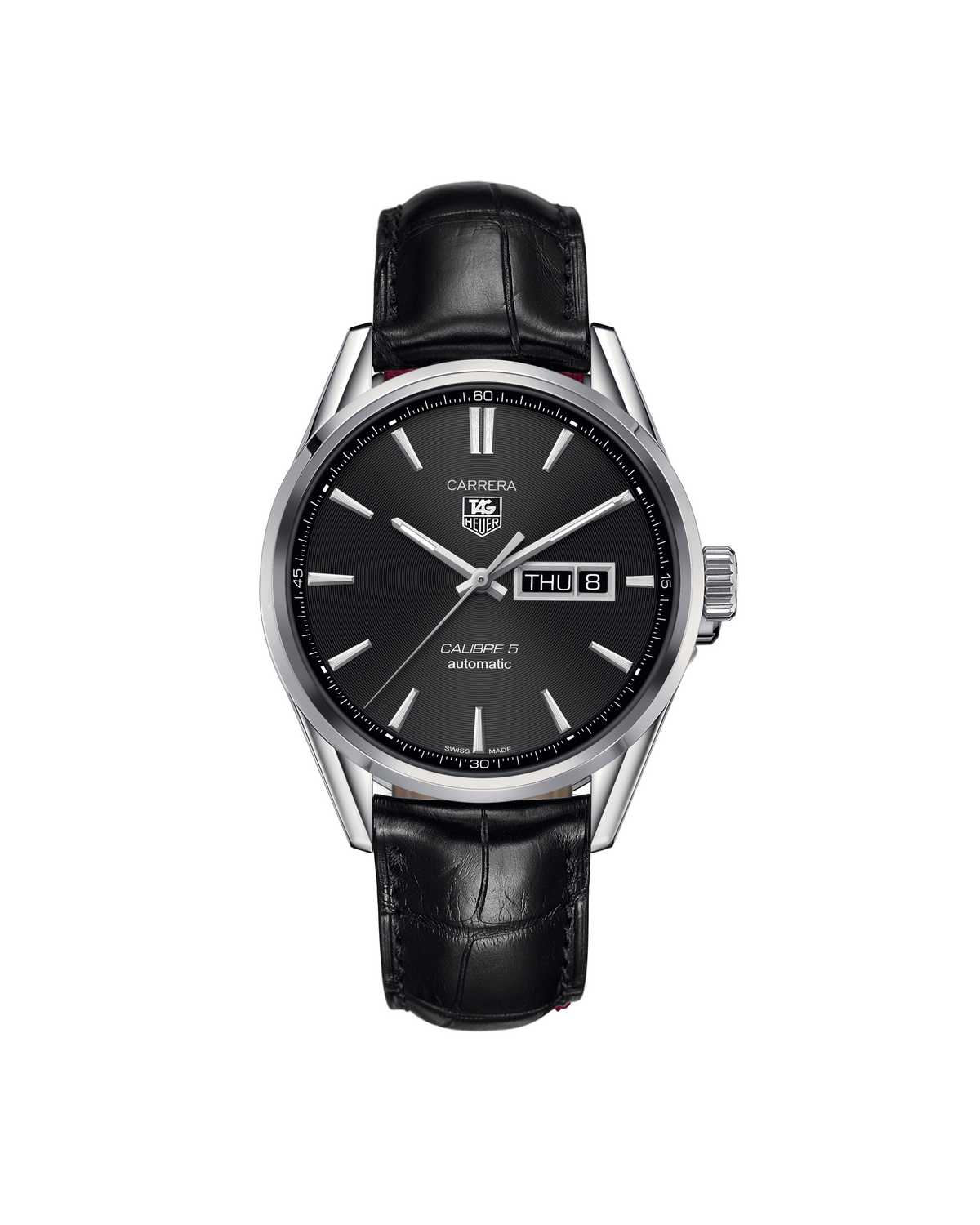 TAG Heuer Carrera Calibre 5 Day-Date WAR201A.FC6266 - front view, 41mm steel case with black dial