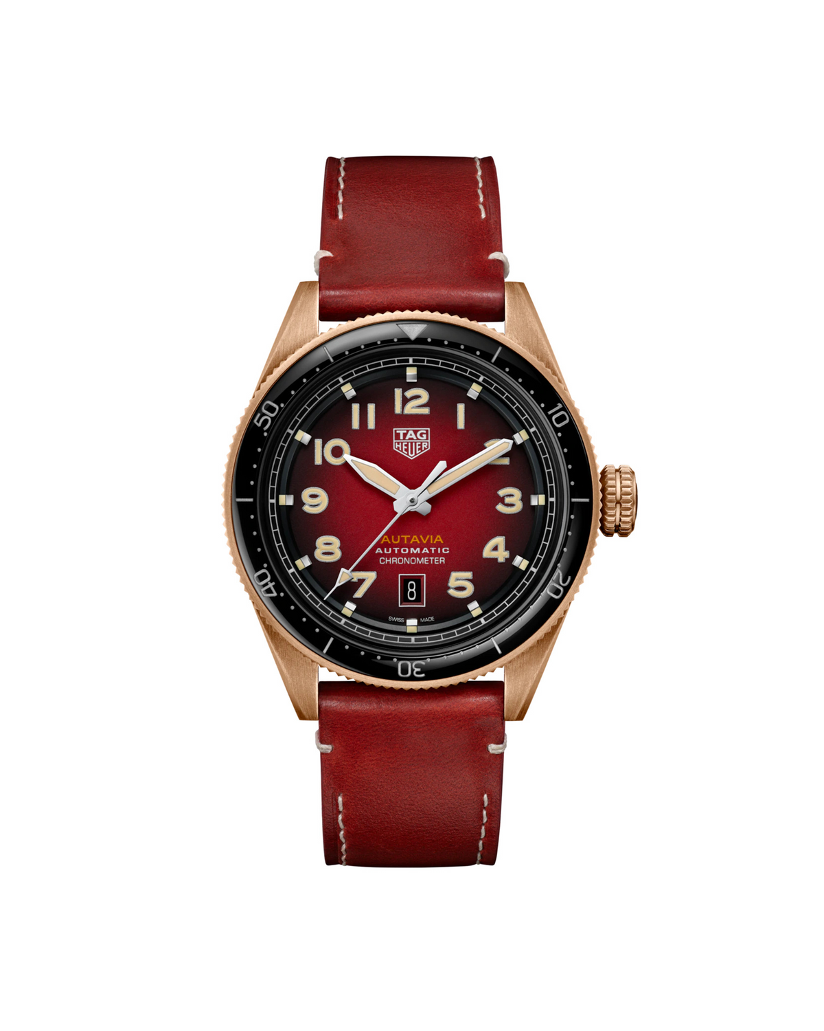 TAG Heuer Autavia Chinese New Year WBE5193.FC8300 - front view, 42mm bronze case with maroon dial