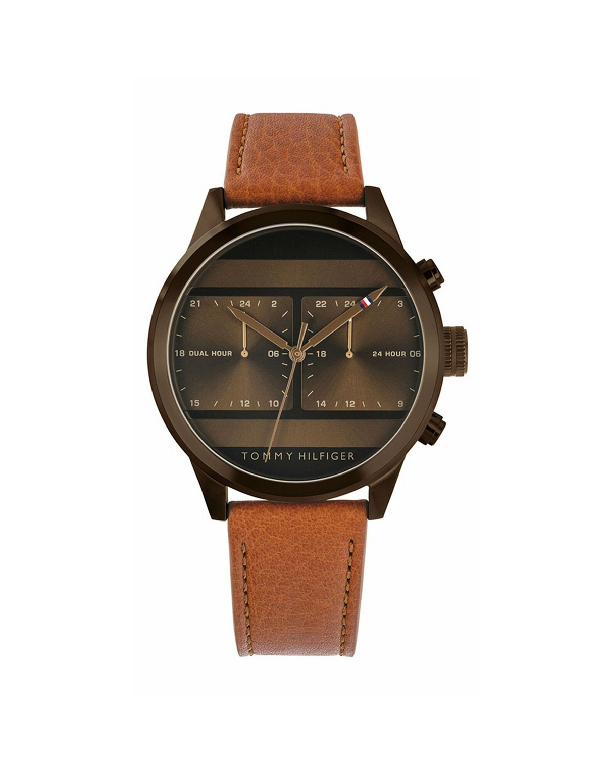 Tommy Hilfiger Icon 1791594 brown stainless steel watch with leather strap - front view
