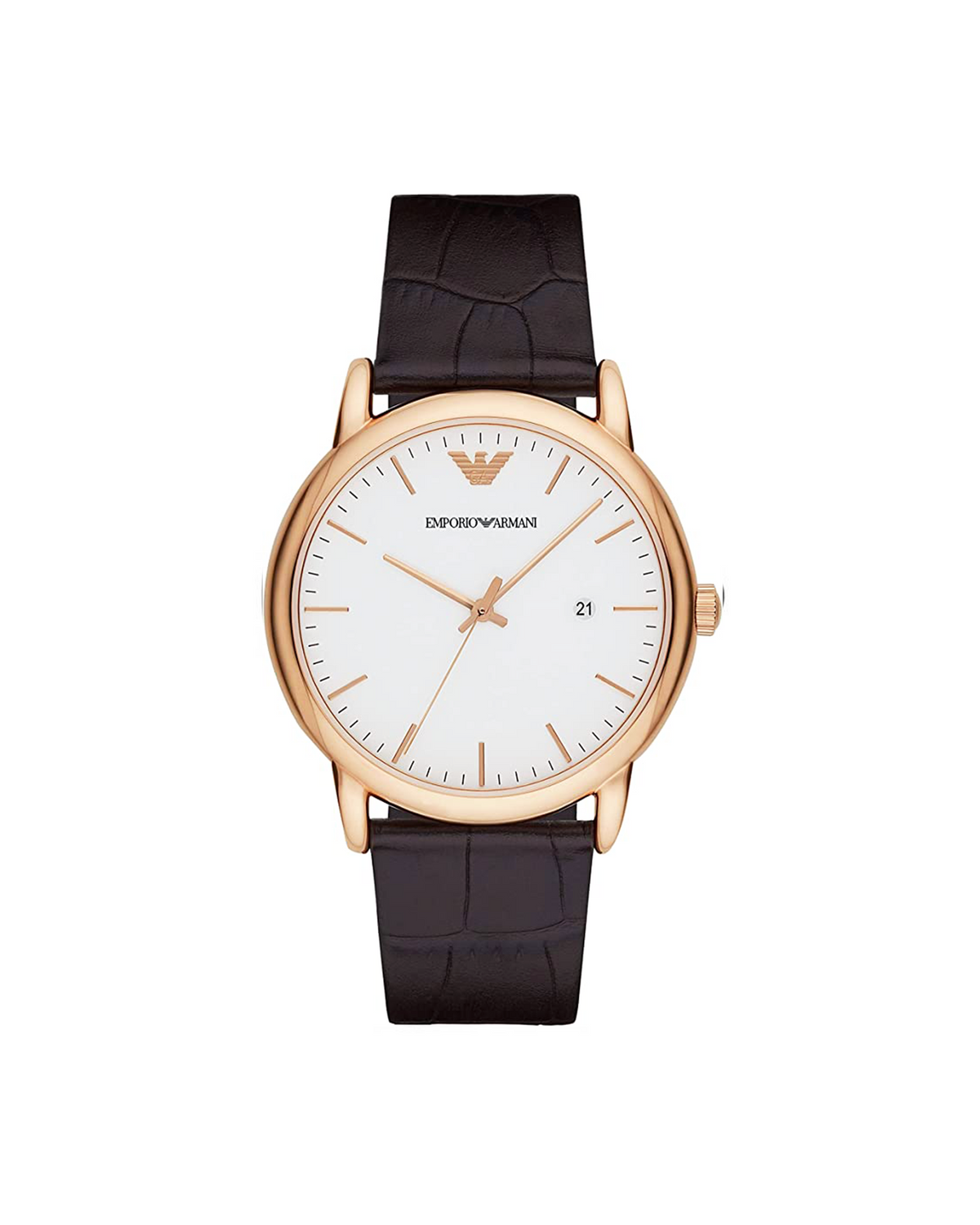 Emporio Armani AR2502 Luigi men's dress watch, rose-gold case, brown leather strap