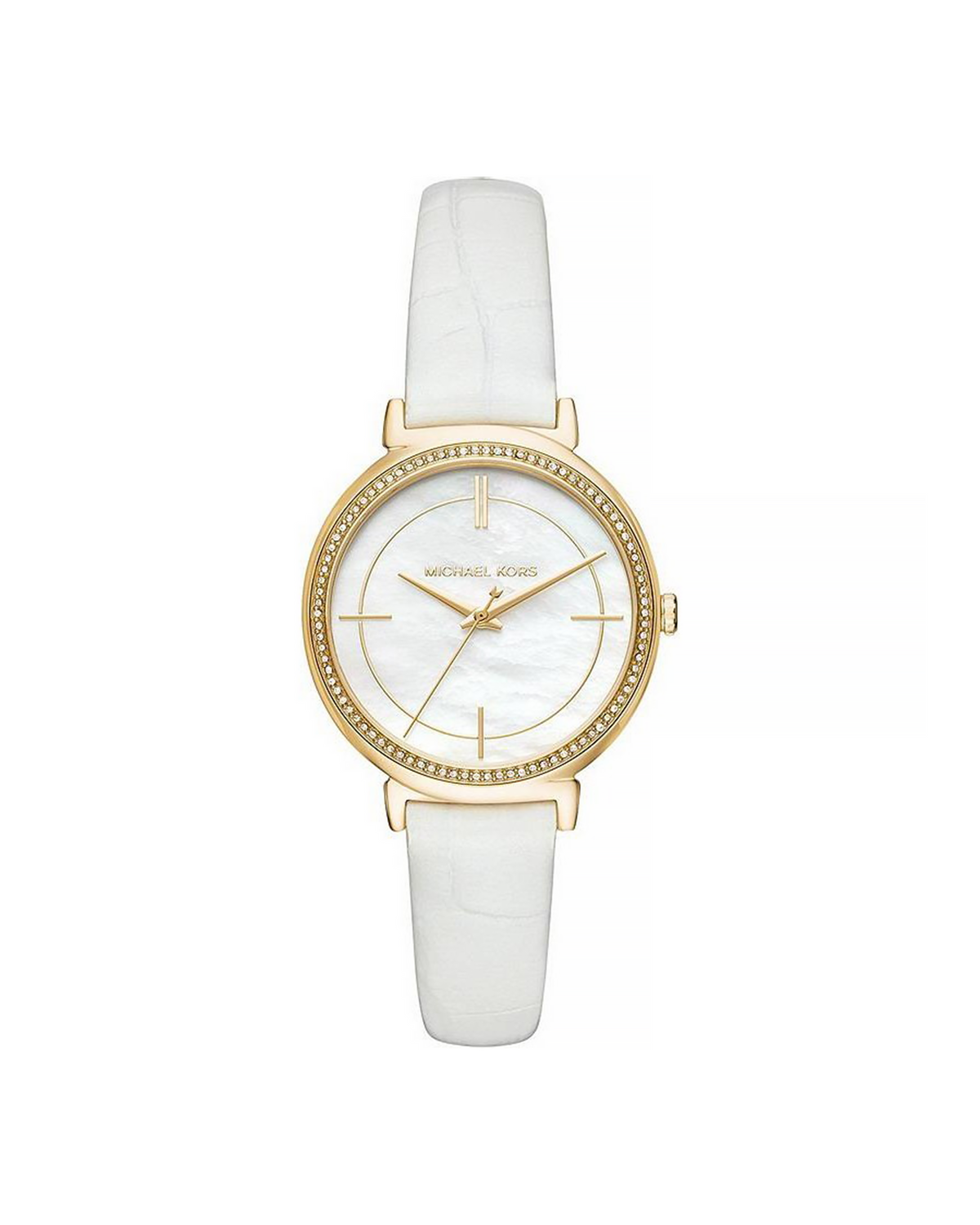 Michael Kors Cinthia MK2662 silver-tone women's watch with white leather strap - front view