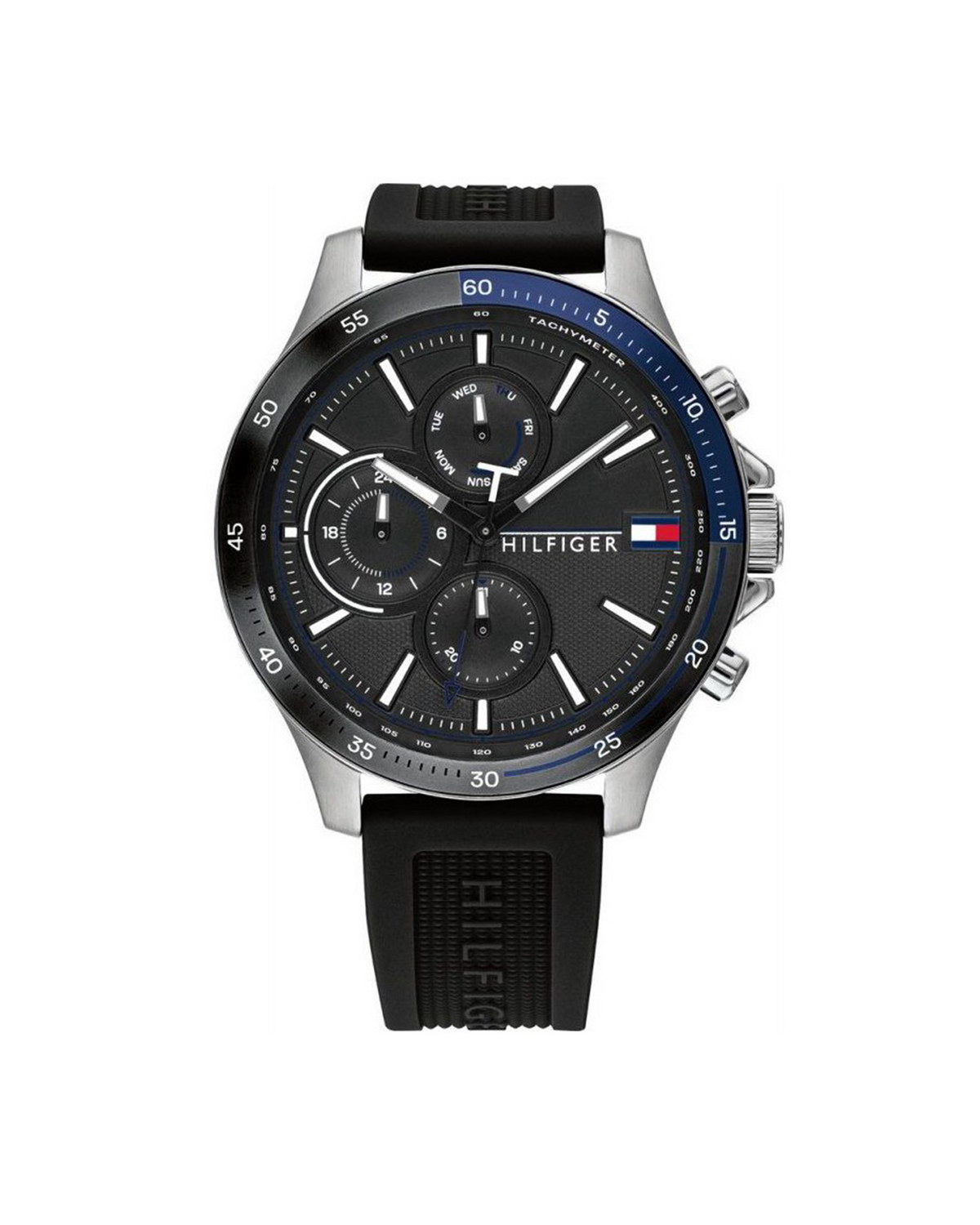 Tommy Hilfiger Brad 1791724 stainless steel watch with black dial and silicone strap