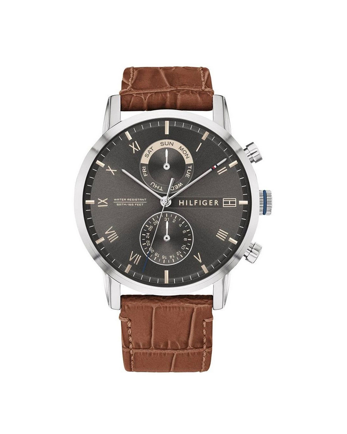 Tommy Hilfiger Kane 1710398 men's watch – stainless steel case, brown leather strap, grey dial