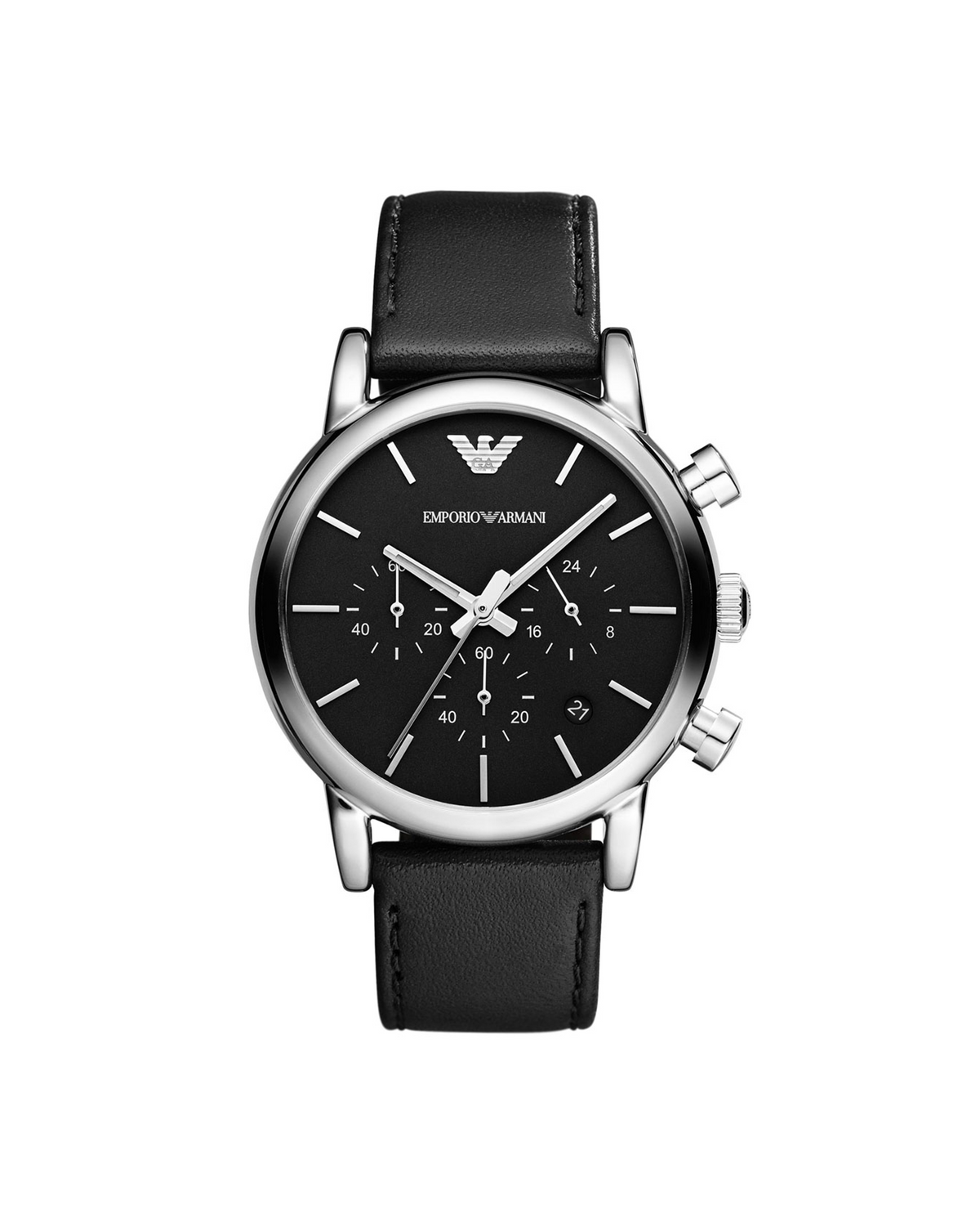 Emporio Armani AR1733 men's chronograph watch with black leather strap