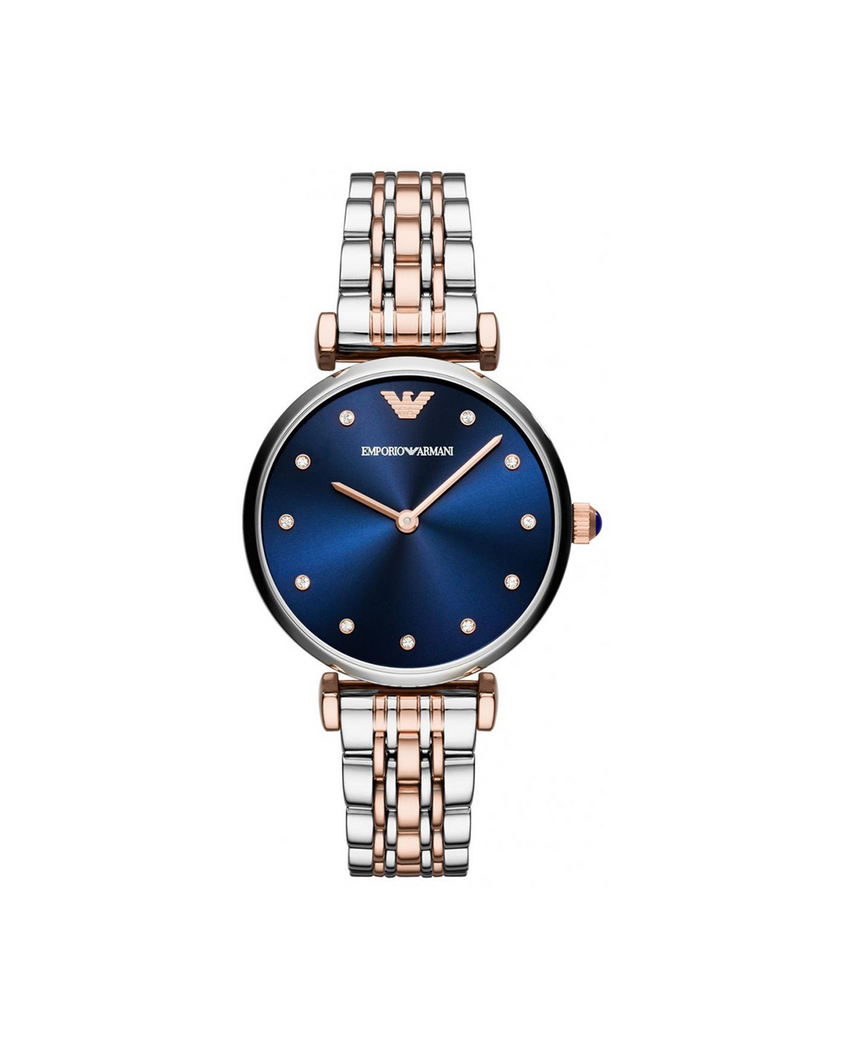 Emporio Armani AR11092 Gianni T-Bar women's watch, two-tone silver and rose-gold case, mother-of-pearl dial