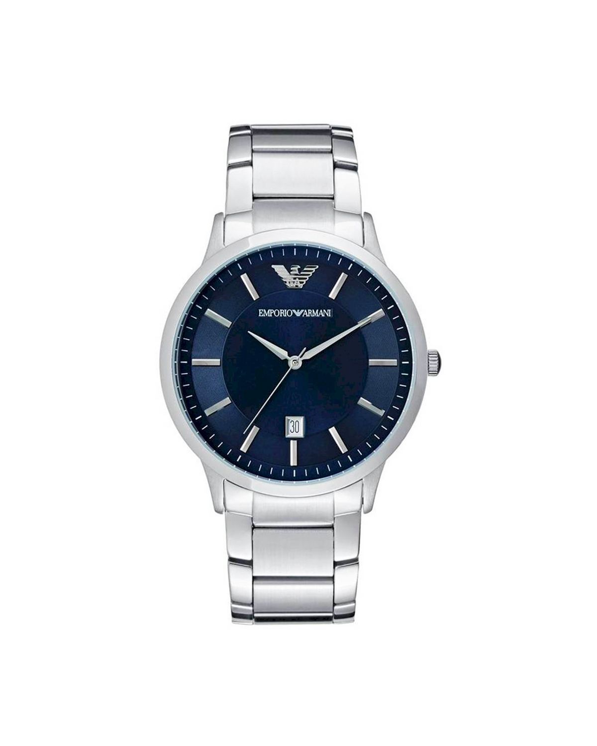 Emporio Armani AR2477 men's watch with blue dial and stainless steel bracelet — front view