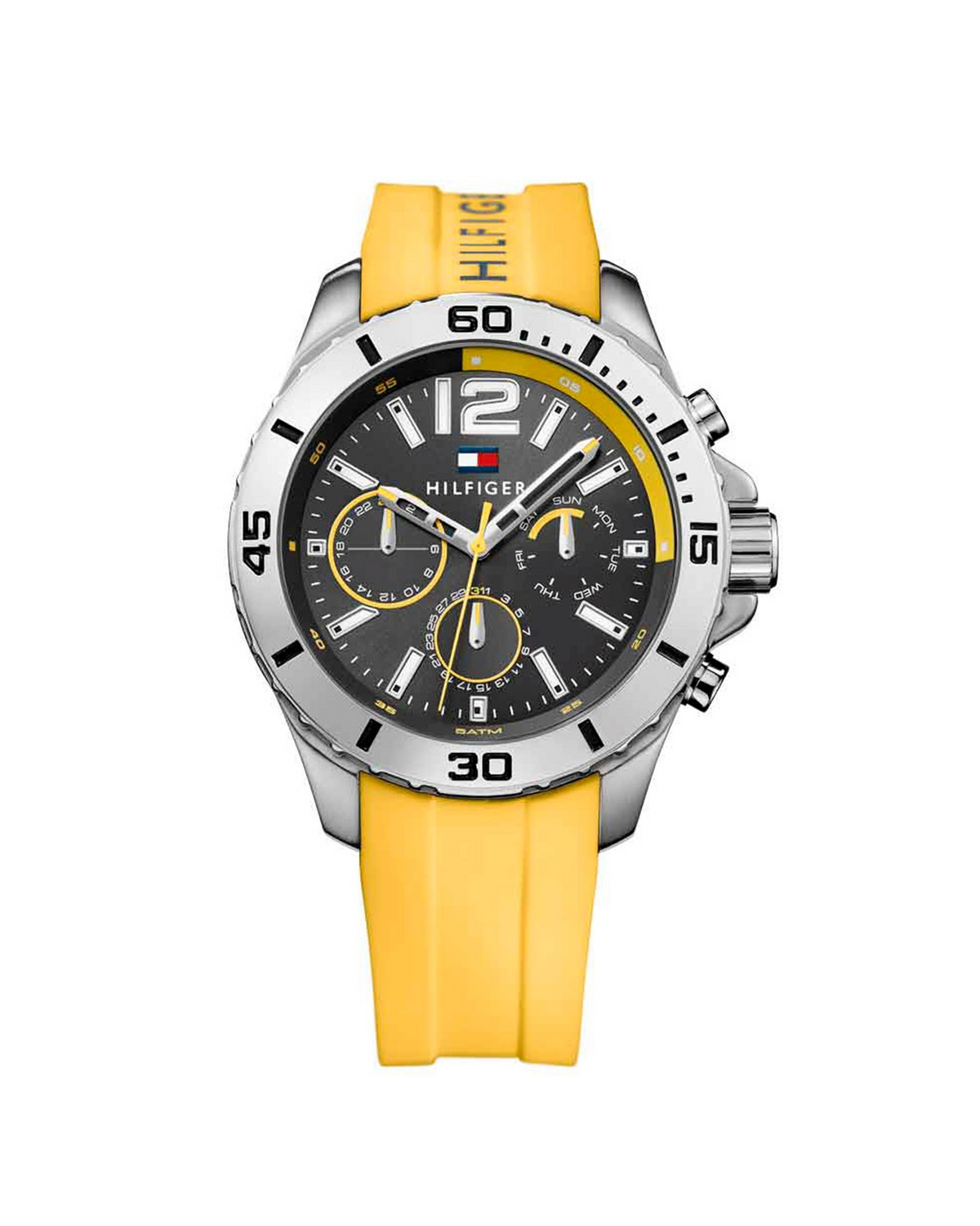 Tommy Hilfiger 1791144 — multifunction watch with dark grey dial and yellow silicone strap