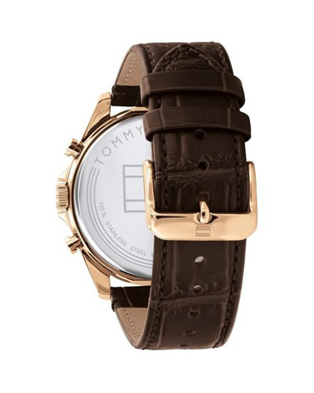 Tommy Hilfiger Baker 1710453 watch, blue dial, gold-tone case, brown leather strap - side view