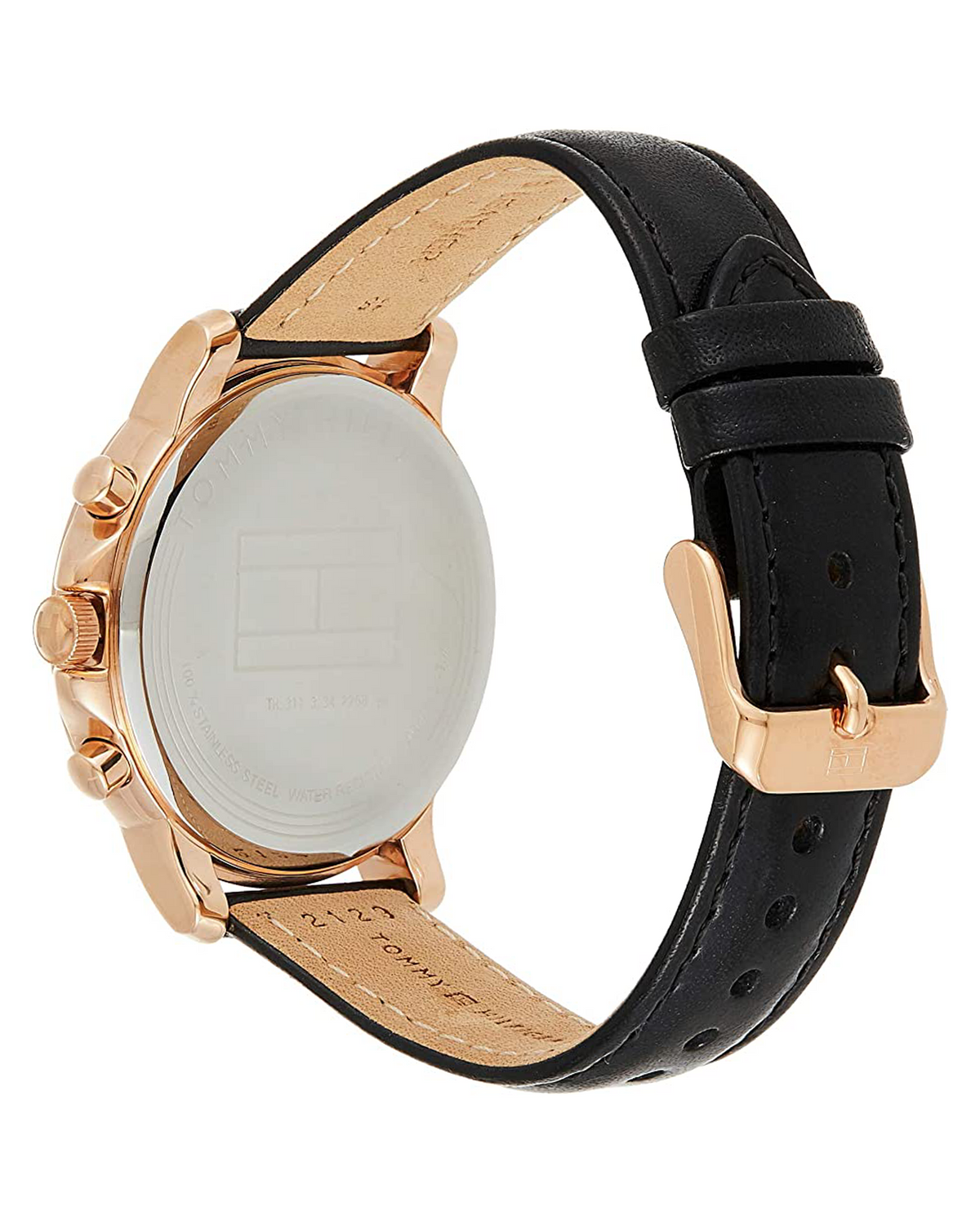 Tommy Hilfiger 1781817 women's stainless steel watch with white dial and leather strap - side view