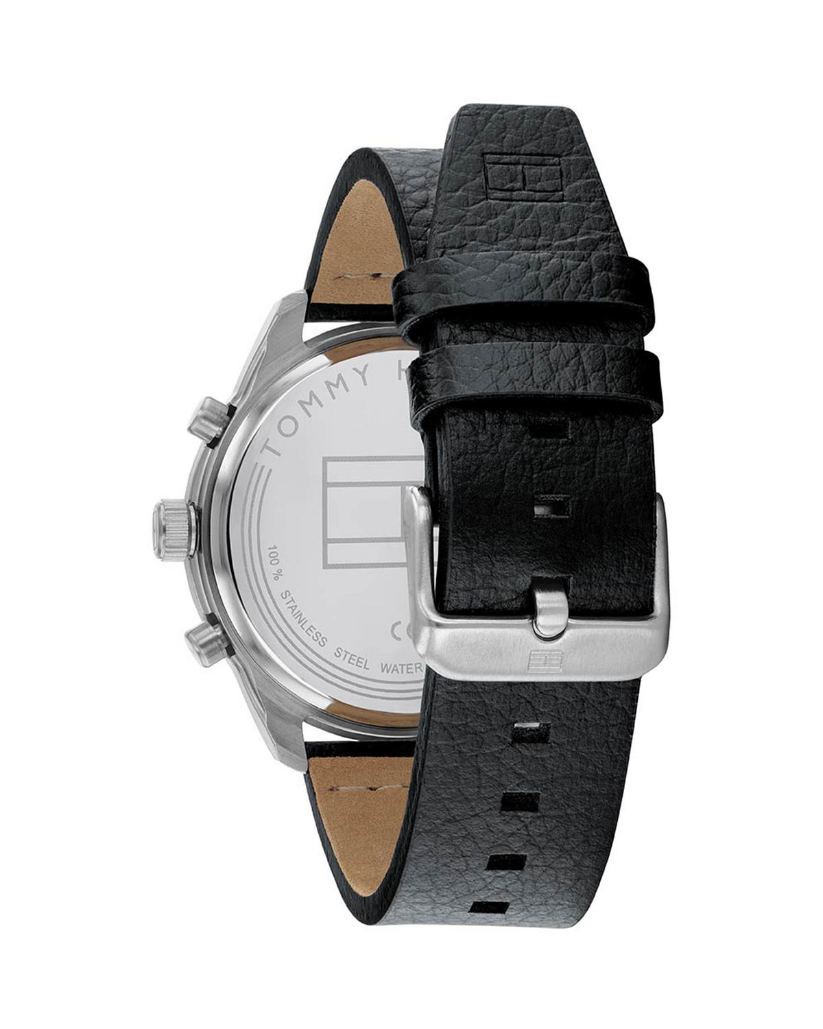 Tommy Hilfiger Patrick 1791786 stainless steel watch with black leather strap and rose-gold accents - side view