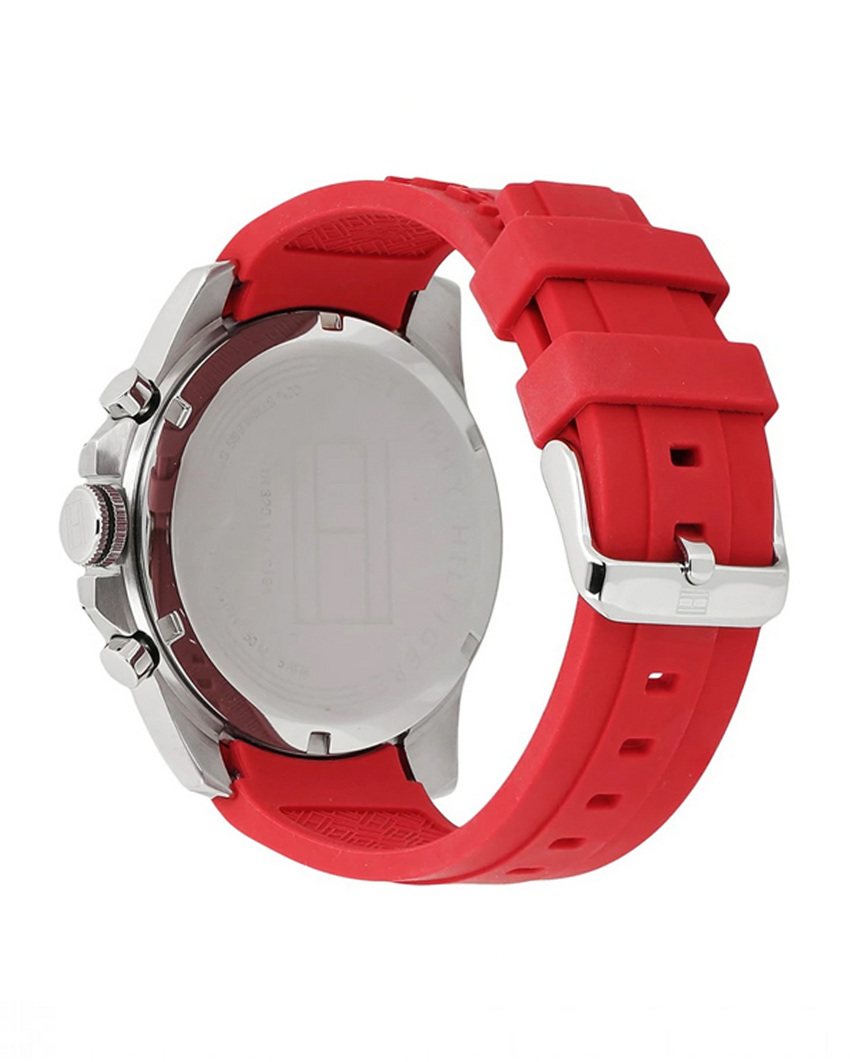 Tommy Hilfiger Decker 1791351 men's multifunction watch, 48mm case with black dial and red silicone strap