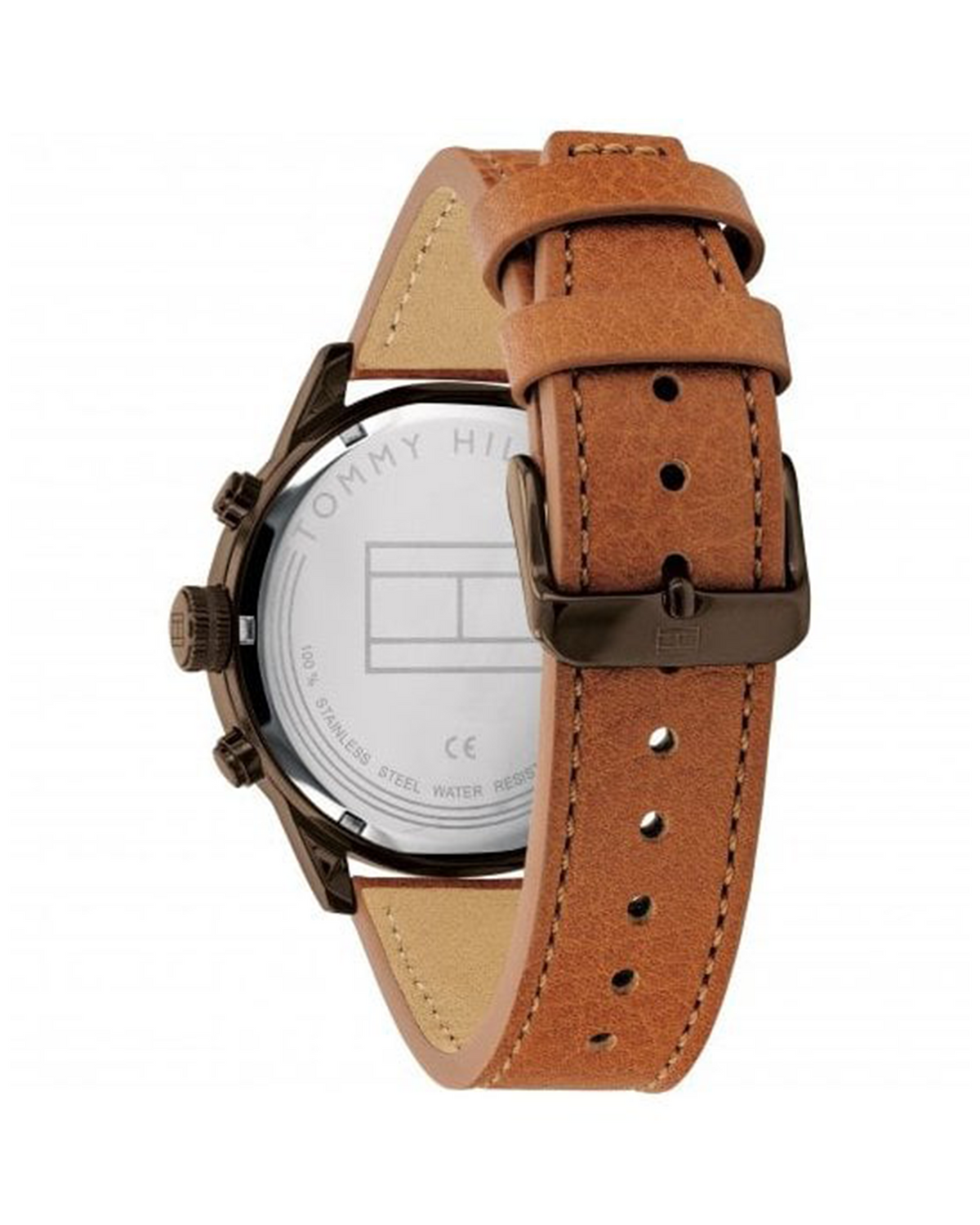 Tommy Hilfiger Icon 1791594 brown stainless steel watch with leather strap - side view
