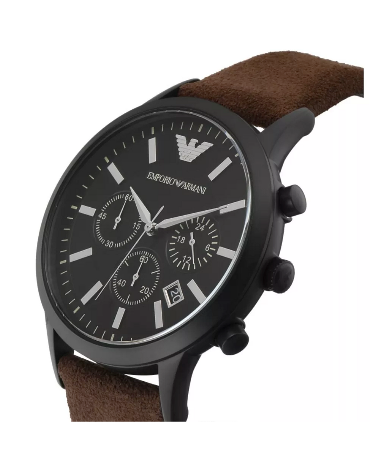 Emporio Armani AR11078 men's chronograph watch, black titanium 43mm case, brown leather strap