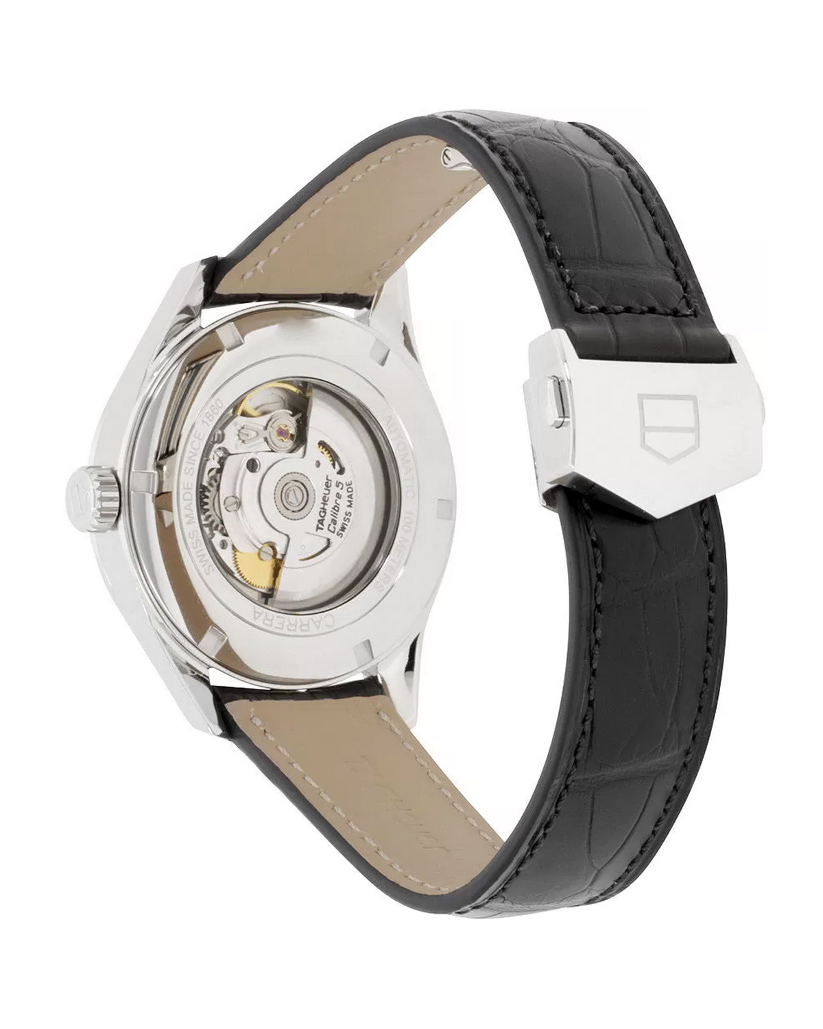 TAG Heuer Carrera Calibre 5 Day-Date WAR201A.FC6266 - black leather strap and buckle detail