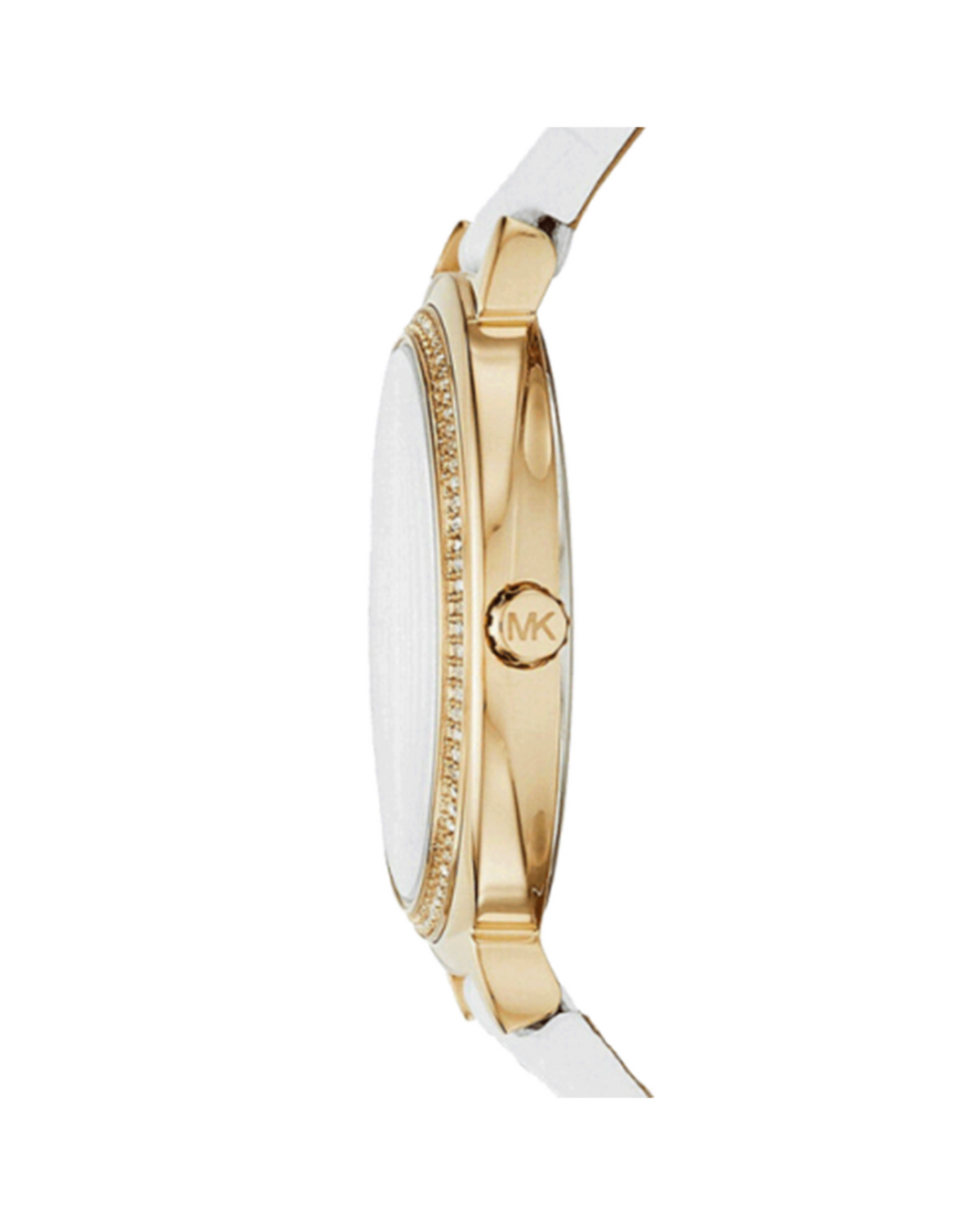 Michael Kors Cinthia MK2662 silver-tone women's watch with white leather strap - side detail